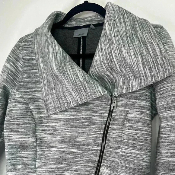 Athleta On The Move Moto Side Zip Asymmetrical Jacket Marbled Gray Sz M - Picture 4 of 9